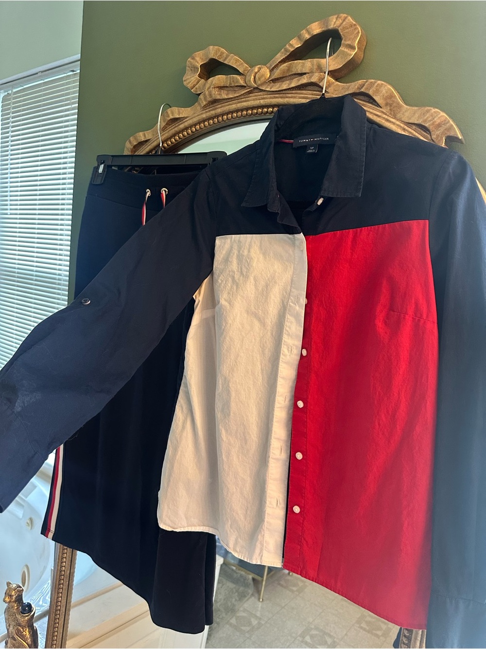 Tommy Hilfiger Navy, White & Red Button-Down Shirt and Skirt set